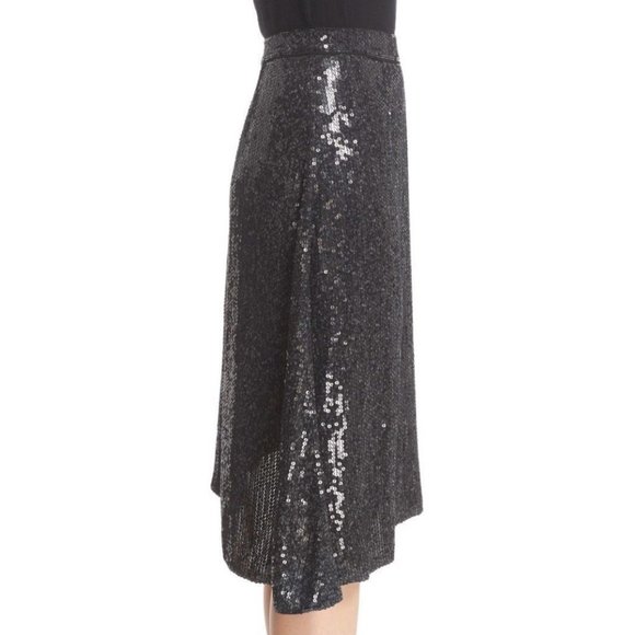 DVF New Sequin Silk Wrap Skirt Black πHPπ - Picture 10 of 15